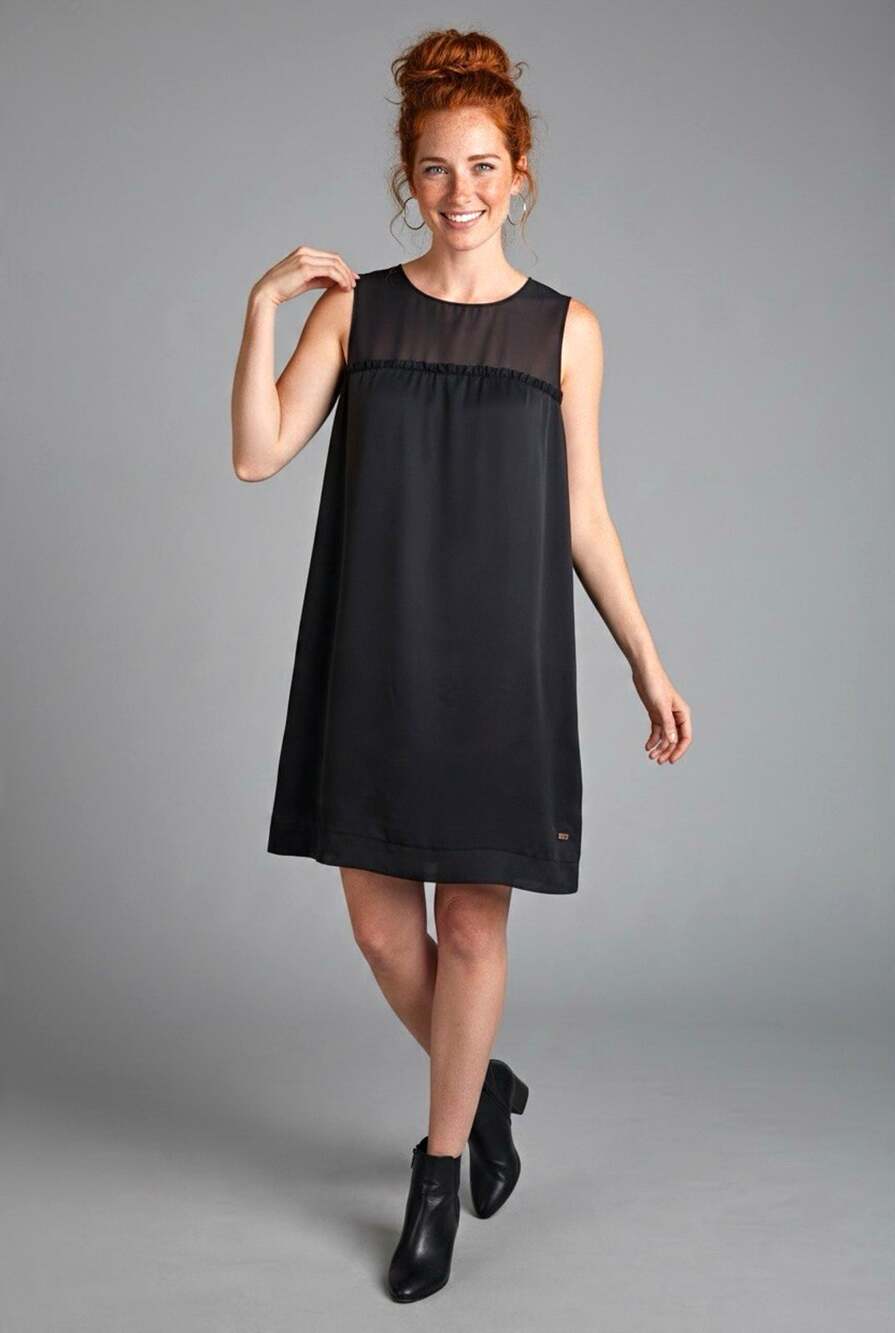 Calvin Klein Jeans Women's Black Sleeveless Sheer Round Neck Shift Dress Size S